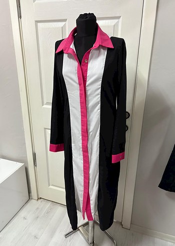 Pembe Detaylı Uzun Kadın Ofis Elbisesi 40 bd - Görsel 2