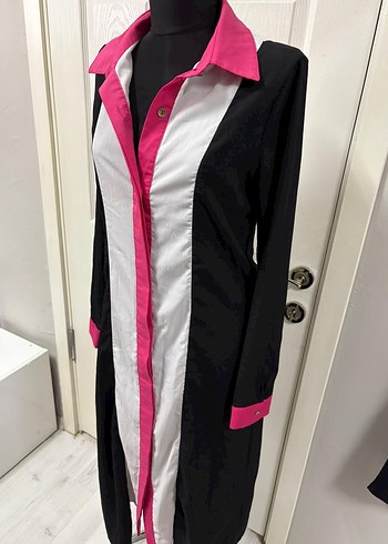 Pembe Detaylı Uzun Kadın Ofis Elbisesi 40 bd - Görsel 3