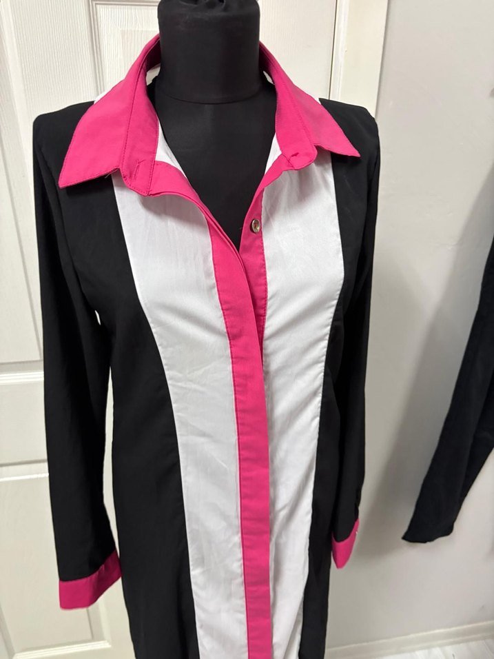 Pembe Detaylı Uzun Kadın Ofis Elbisesi 40 bd - Görsel 4