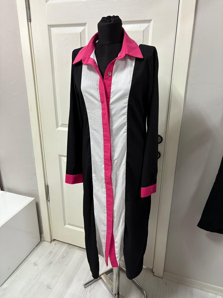 Pembe Detaylı Uzun Kadın Ofis Elbisesi 40 bd - Görsel 2