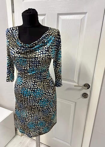 Uzun Kollu Drapeli Midi Elbise 36 bd - Görsel 3