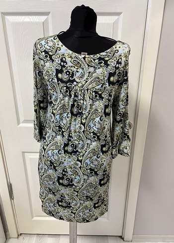 Uzun Bohem Desenli Gri  elbise 36 bd - Görsel 3