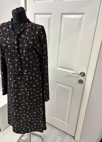 Düğmeli Siyah Desenli Uzun Kollu Elbisexl - Görsel 6