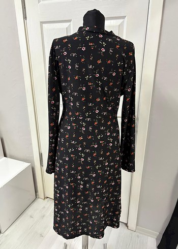 Düğmeli Siyah Desenli Uzun Kollu Elbisexl - Görsel 2