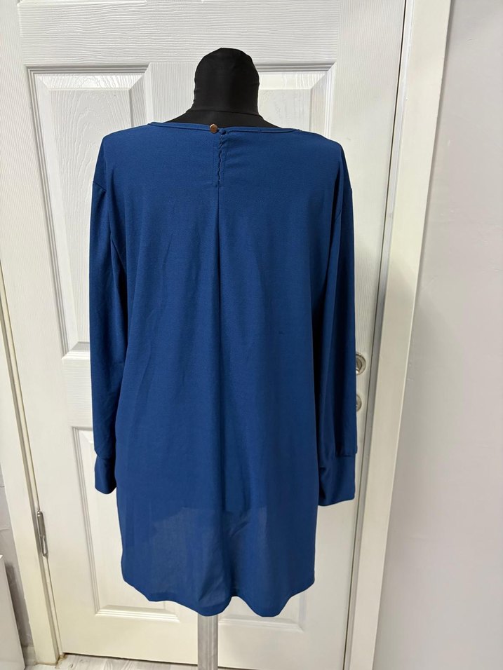 Kadın Mavi Uzun Kollu Midi Tunik 52 beden - Görsel 2