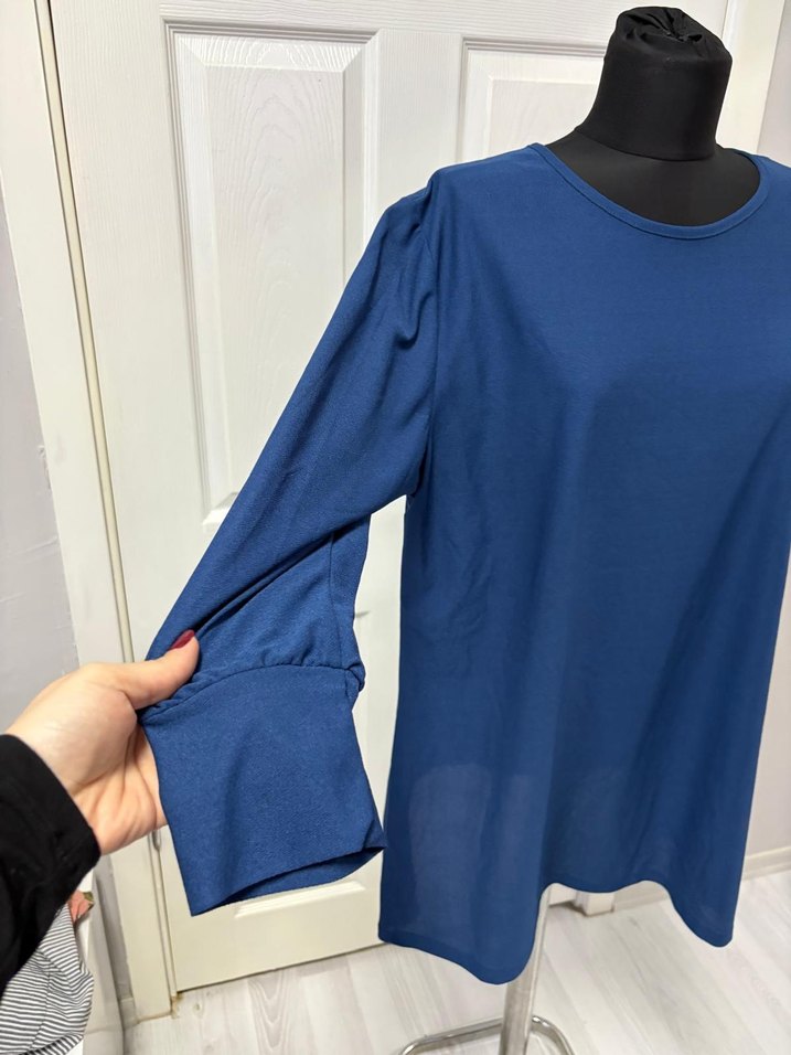 Kadın Mavi Uzun Kollu Midi Tunik 52 beden - Görsel 5