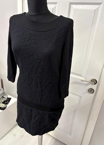 Dantel Detaylı Siyah Midi Elbise36 - Görsel 5