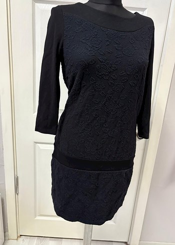 Dantel Detaylı Siyah Midi Elbise36 - Görsel 2