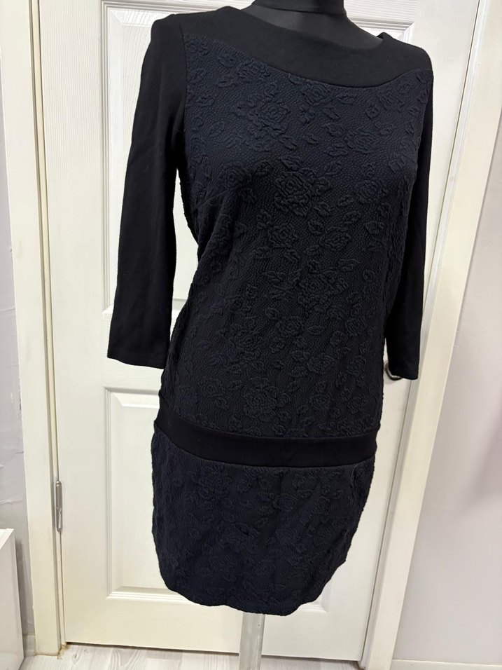 Dantel Detaylı Siyah Midi Elbise36 - Görsel 2