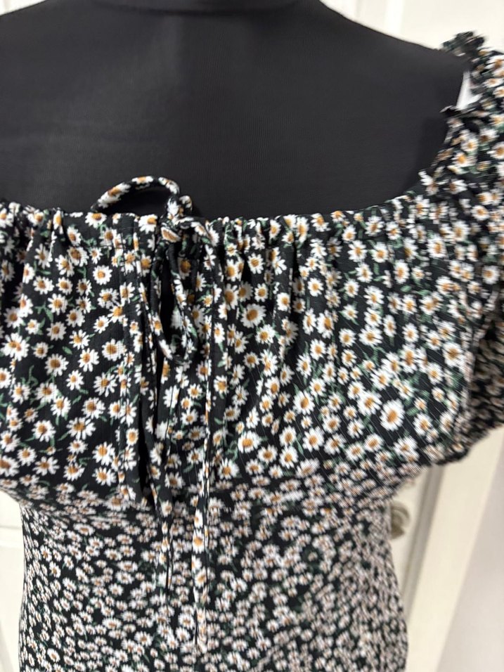 Çiçek Desenli Siyah Mini Elbise ³6 beden - Görsel 5