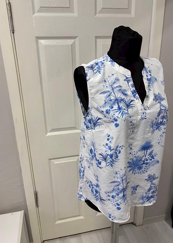 Mavi Desenli Bohem Pamuklu V Yaka Bluz 38 bd - Görsel 4