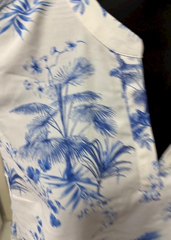 Mavi Desenli Bohem Pamuklu V Yaka Bluz 38 bd - Görsel 6