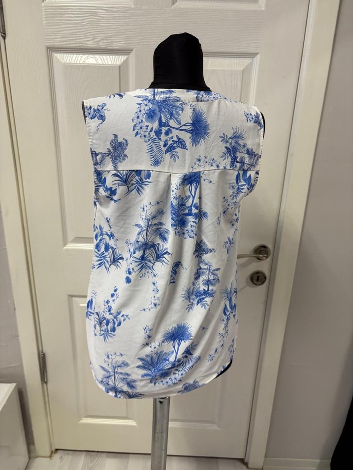 Mavi Desenli Bohem Pamuklu V Yaka Bluz 38 bd - Görsel 5