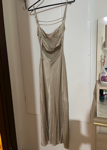 Zara Uzun şık elbise gece elbisesi saten kumaş beden S