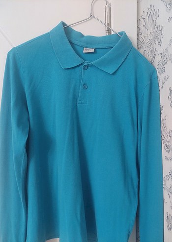 Erkek Uzun Kollu Mavi Polo Tişört