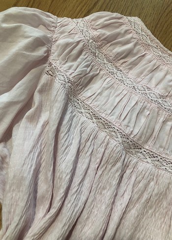 Toz Pembe Pamuklu Transparan Kadın Bluz - Görsel 3