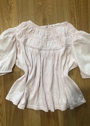 Toz Pembe Pamuklu Transparan Kadın Bluz - Görsel 2