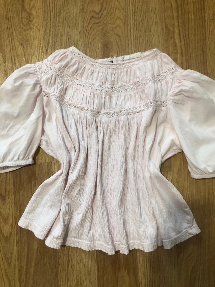 Toz Pembe Pamuklu Transparan Kadın Bluz - Görsel 2