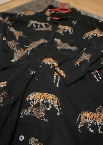 Leopar Desenli Uzun Kollu Kadın Gömlek elbise - Görsel 4