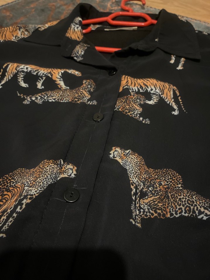 Leopar Desenli Uzun Kollu Kadın Gömlek elbise - Görsel 2