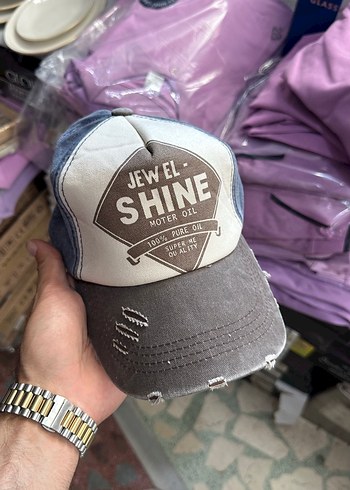 Parlak Payetli Gri Denim Şapka