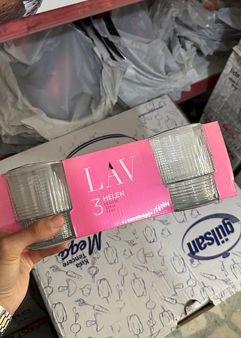 Lav LAV Helen 3'lü Pembe Desenli Su Bardağı soğuk kahve bardağı