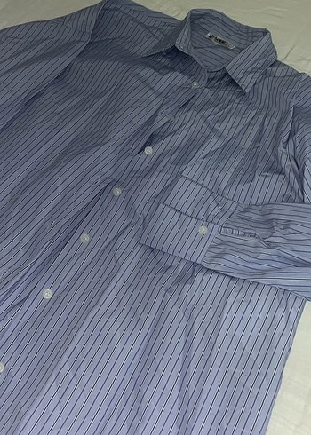 Düğmeli Uzun Kollu Çizgili Mavi Unisex Gömlek