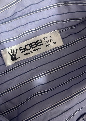 l Beden Düğmeli Uzun Kollu Çizgili Mavi Unisex Gömlek