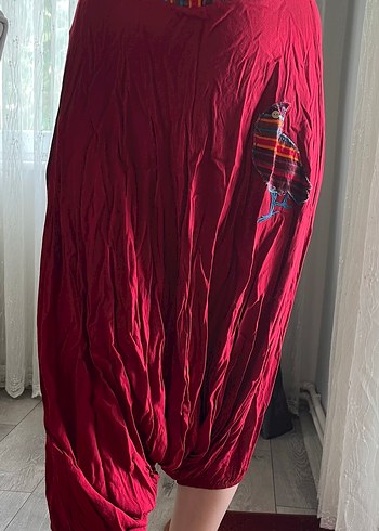 Bordo Nakışlı Bohem Kadın Kumaş Pantolon
