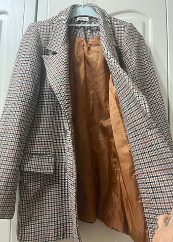 38 Beden kahverengi Renk Ekose Kadın Blazer Ceket