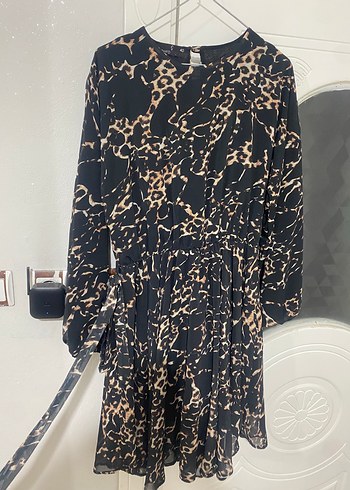 Leopar Desenli Mini Elbise