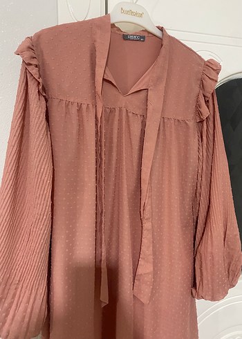 xl Beden Nar çiçeği Midi Kadın Tunik, V Yaka, Fırfırlı