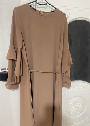 xl Beden Bej Uzun Kollu Salaş Kadın Elbise