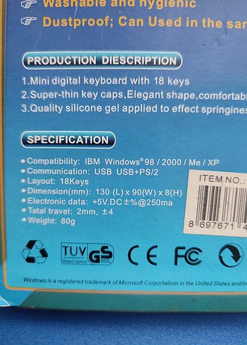 USB/PS2 Mini Num Pad - 18 Tuşlu - Görsel 5