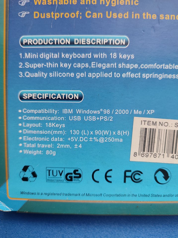 USB/PS2 Mini Num Pad - 18 Tuşlu - Görsel 5