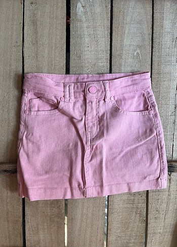 Kız Çocuk Pembe Denim Mini Etek