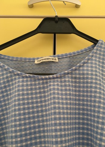 xl Beden Düğmeli Mini Mavi Kareli Keten Bluz
