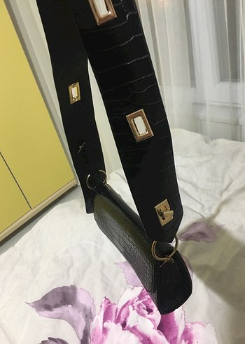 Beden siyah Renk Siyah Yılan Derisi Desenli Deri Kadın Çanta