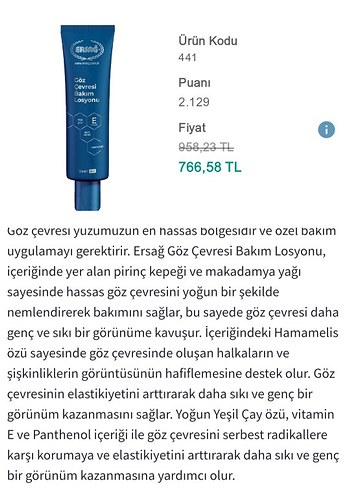  Beden Renk Ersag Göz Çevresi Bakım Losyonu 50 ml