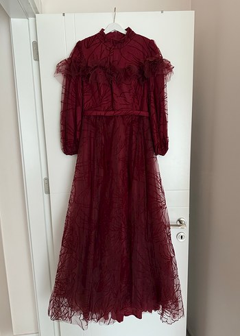 Abiye Bordo Uzun Kollu Vintage Abiye Elbise