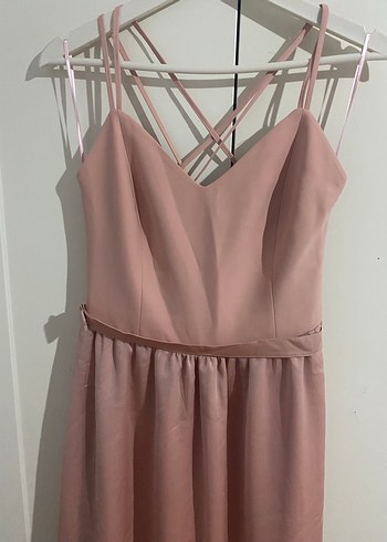 Pudra Pembe Drapeli Uzun Abiye Elbise - Görsel 3