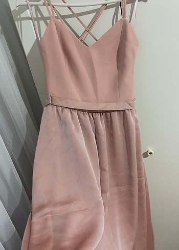 Pudra Pembe Drapeli Uzun Abiye Elbise - Görsel 4