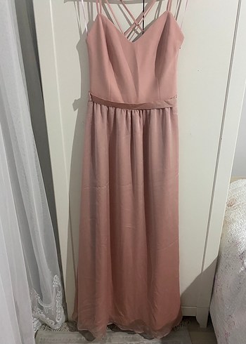 Pudra Pembe Drapeli Uzun Abiye Elbise - Görsel 2