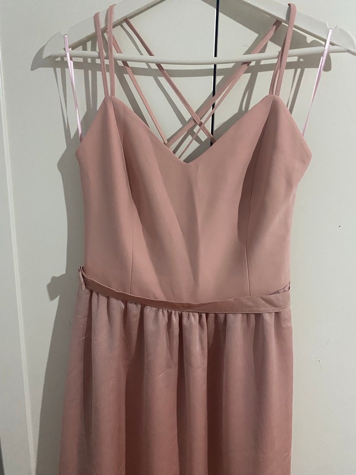 Pudra Pembe Drapeli Uzun Abiye Elbise - Görsel 3