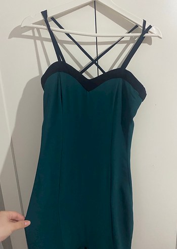 Uzun Yeşil Drapeli Straplez Elbise - Görsel 3