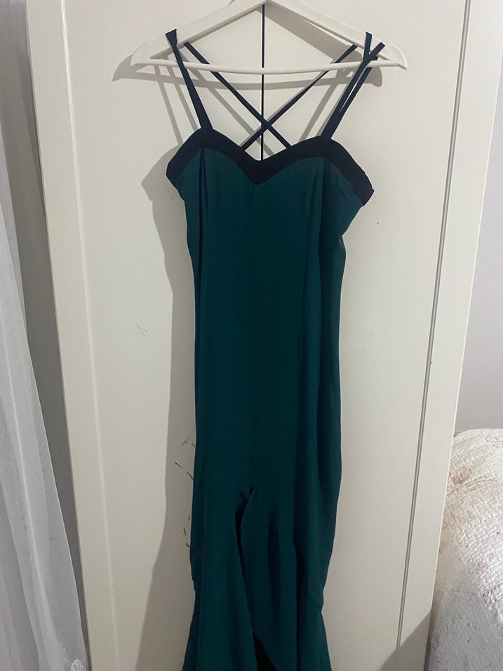Uzun Yeşil Drapeli Straplez Elbise - Görsel 4