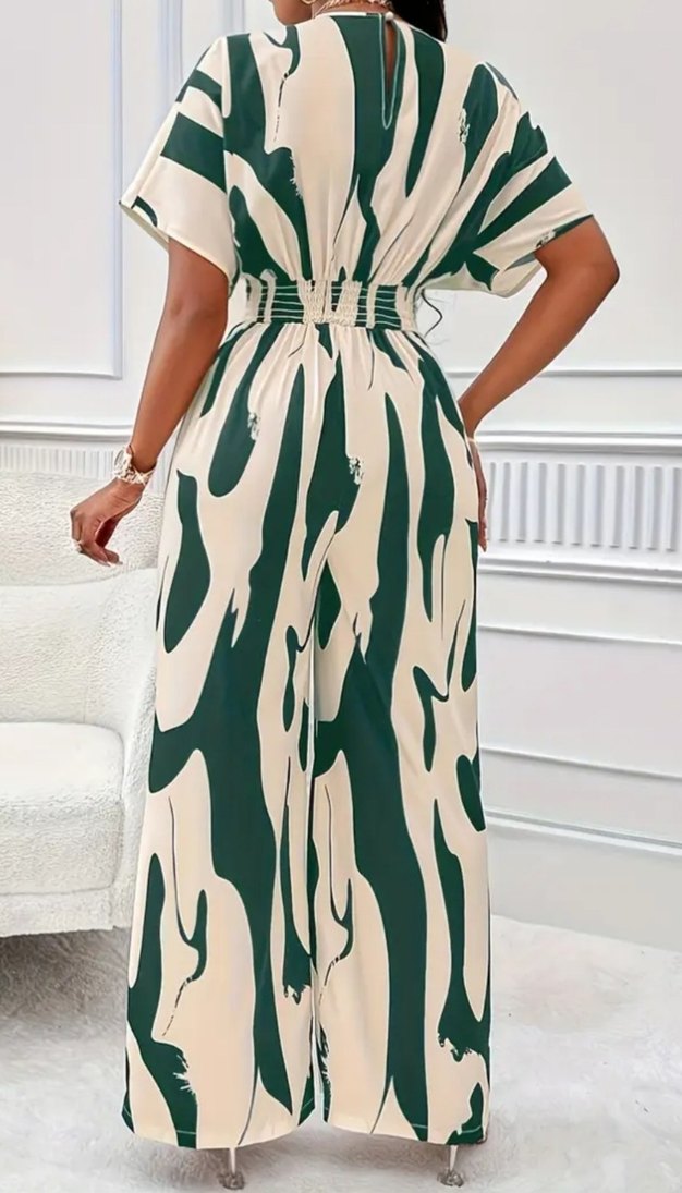 Kadın Yeşil Batik Desenli Bol Kesim Tulum - Görsel 2