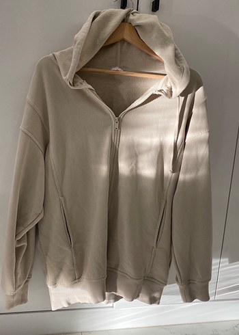 Bej Kapüşonlu Fermuarlı Kadın Sweatshirt