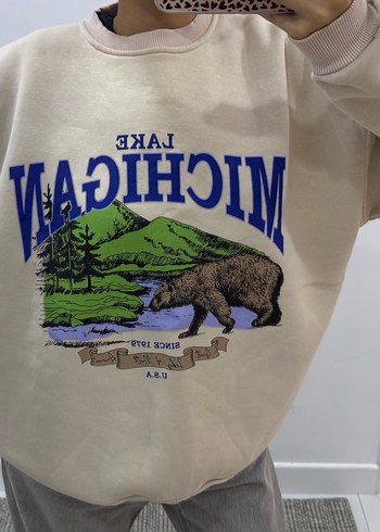 Baskılı krem Kadın Sweatshirt