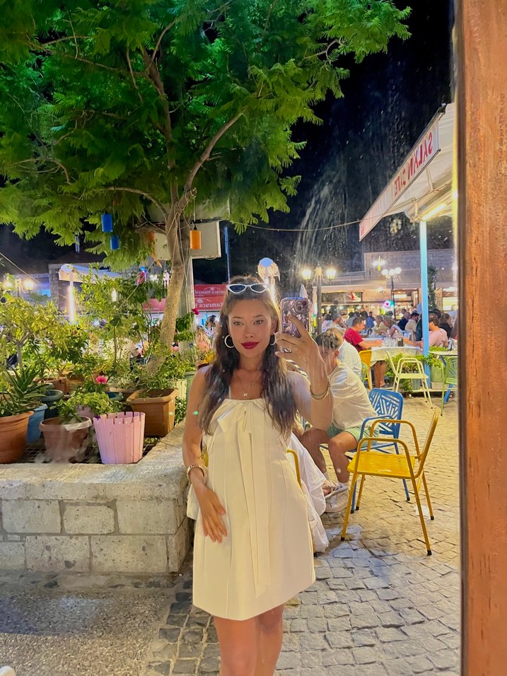 Drapeli Askılı Beyaz Mini Bohem Elbise - Görsel 2